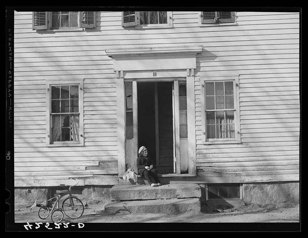 [Untitled photo, possibly related to: Old company house in Fitchville, Connecticut. The Palmer Brothers mill in town is busy…