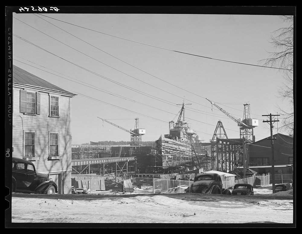 Ship under construction. Bath Iron Works, Bath, Maine. Sourced from the Library of Congress.