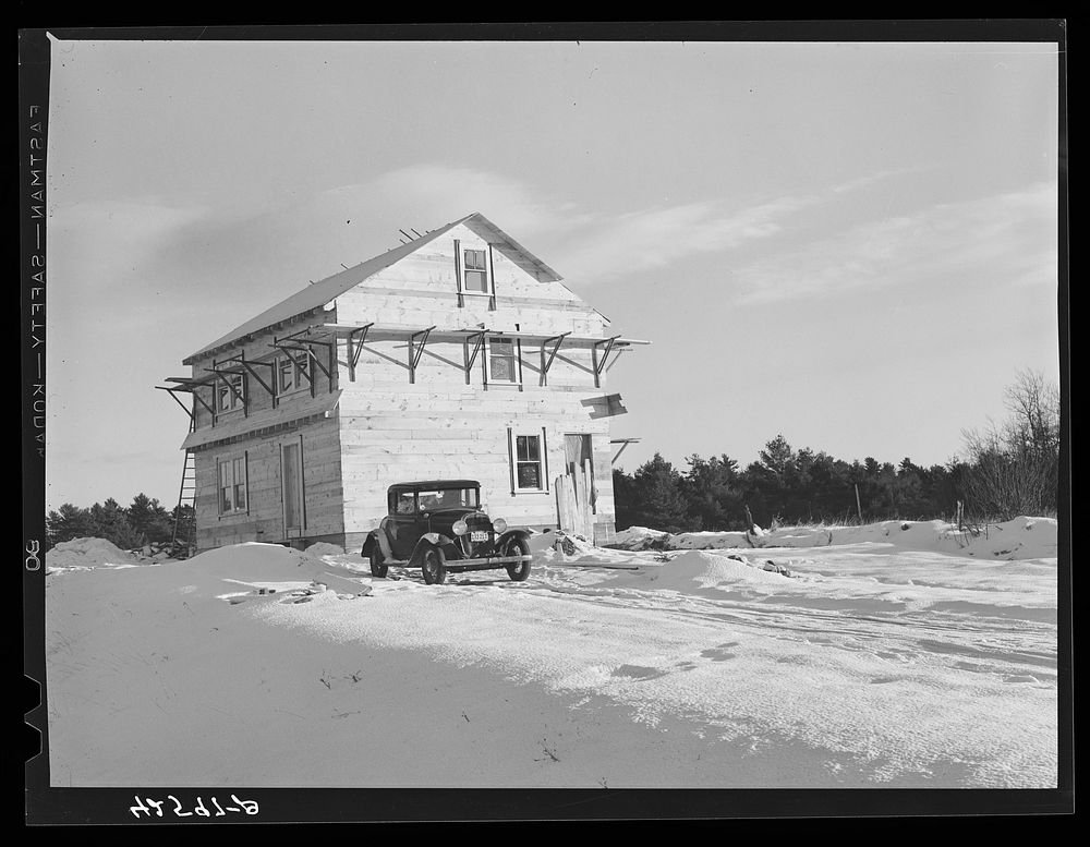 One of the many new houses that are being built in the outskirts of Bath, Maine, by the shipyard workers (see general…