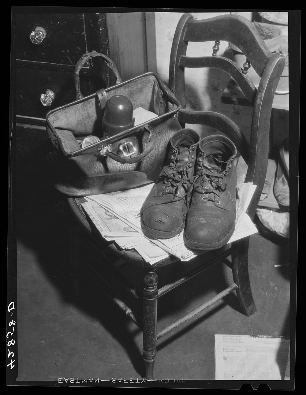Shoes and lunch taken by Mr. Fairchild to work at a steel works in Boston, Massachusetts. He is a vegetable farmer near…