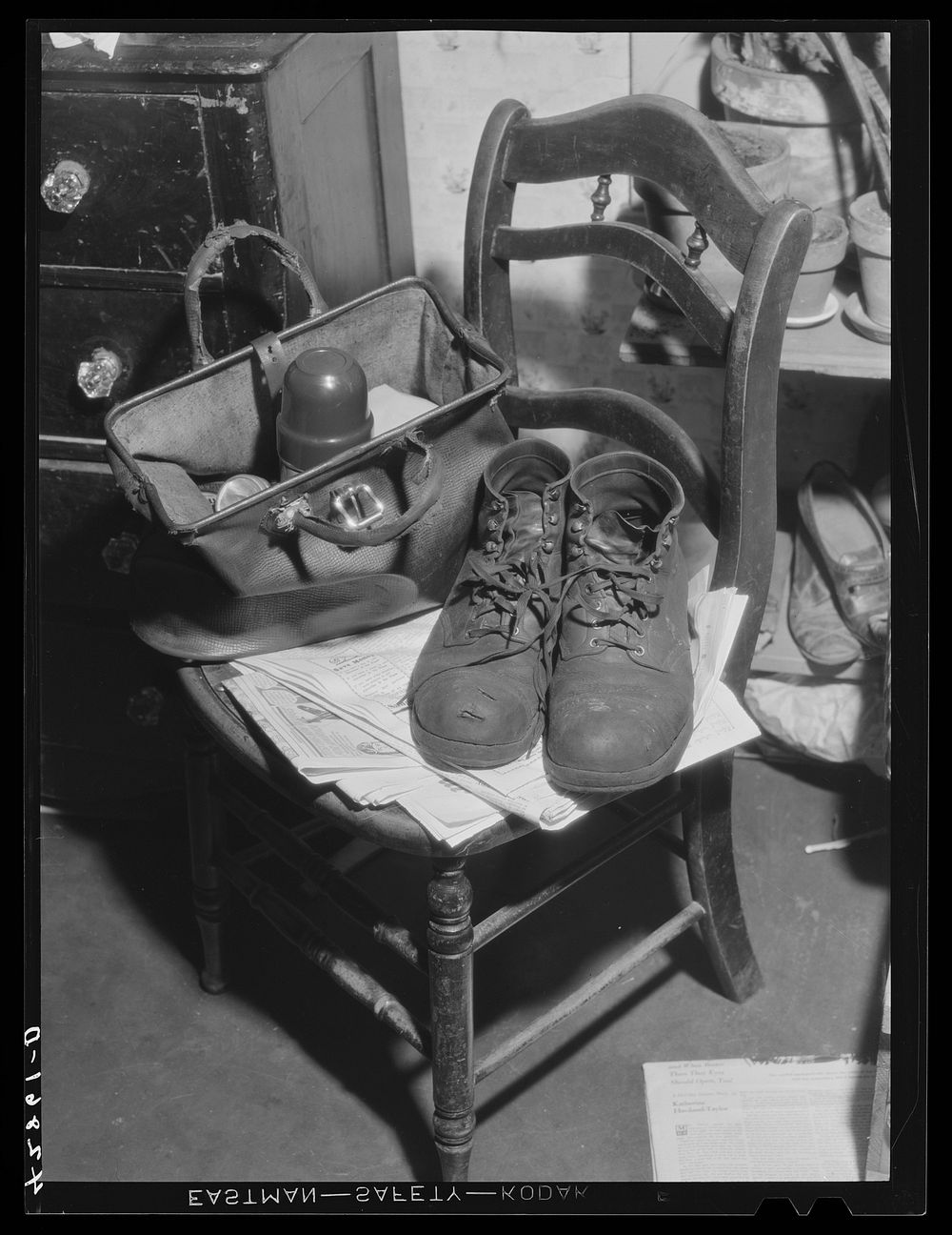 [Untitled photo, possibly related to: Shoes and lunch taken by Mr. Fairchild to work at a steel works in Boston…