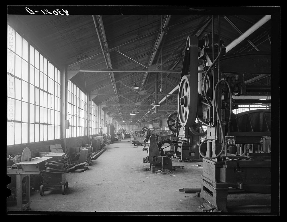 [Untitled photo, possibly related to: Unused factory space and machinery at the Correct Manufacturing Company in Fallston…