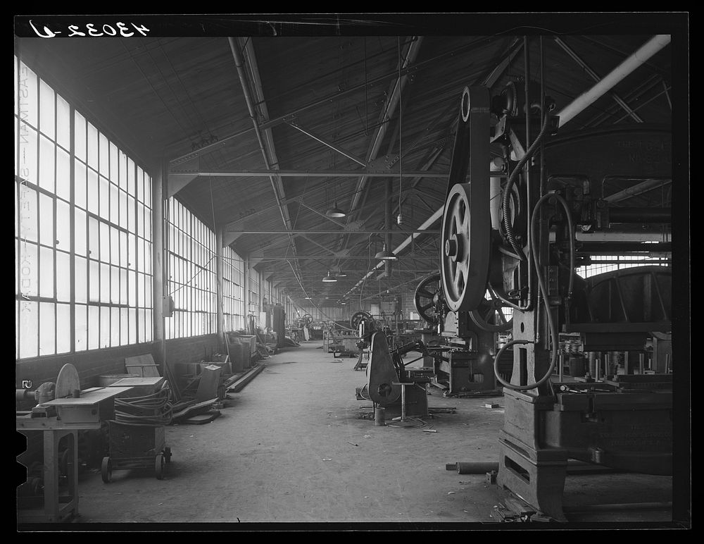 Unused factory space and machinery at the Correct Manufacturing Company in Fallston Pennsylvania. Sourced from the Library…