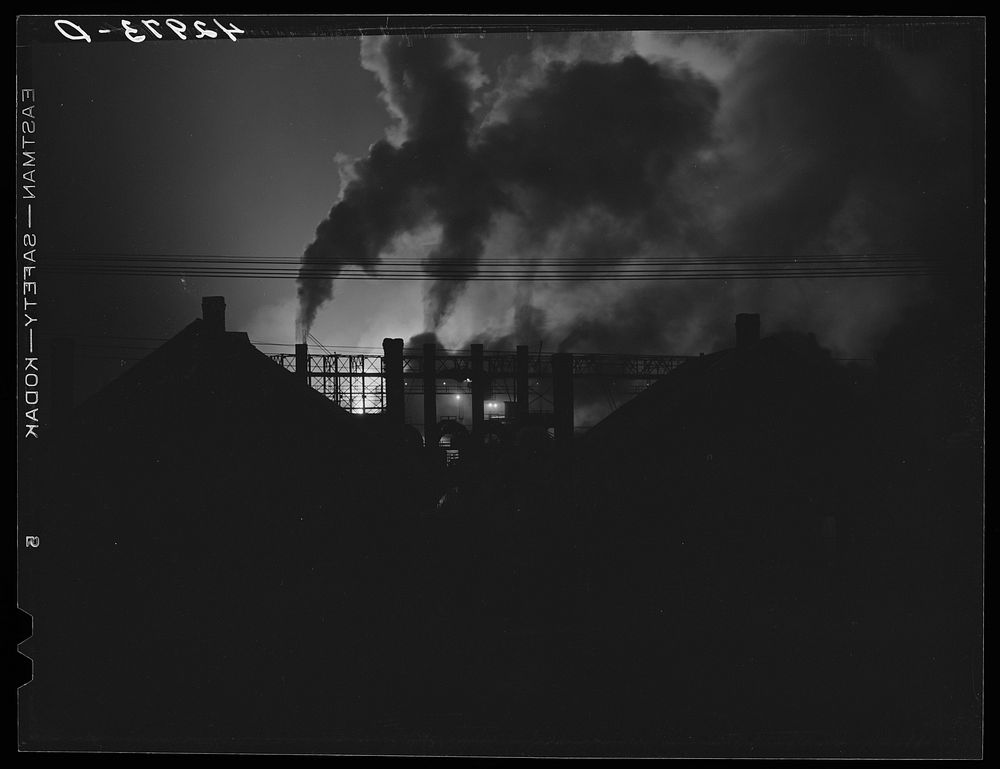 [Untitled photo, possibly related to: Aliquippa, Pennsylvania. Homes with the Jones and Laughlin steel mill in the…