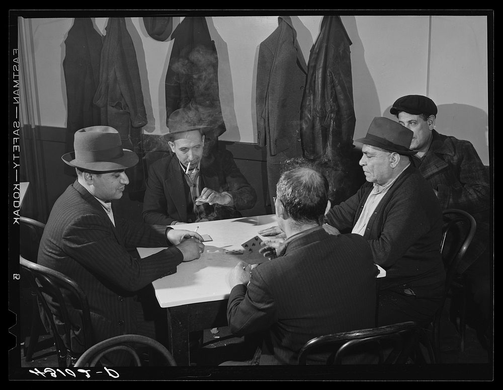 A game of cards in a Greek restaurant in Aliquippa, Pennsylvania. Sourced from the Library of Congress.