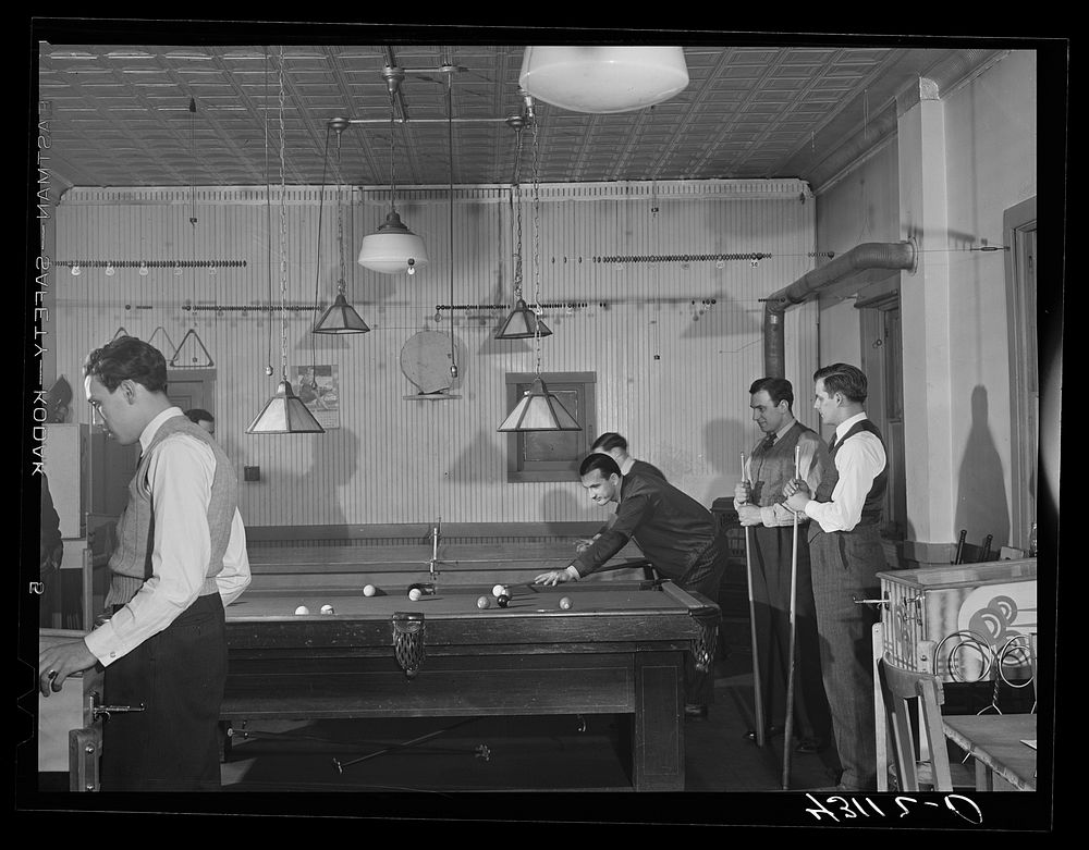 The recreation room of the Serbian Club in Aliquippa, Pennsylvania. Sourced from the Library of Congress.