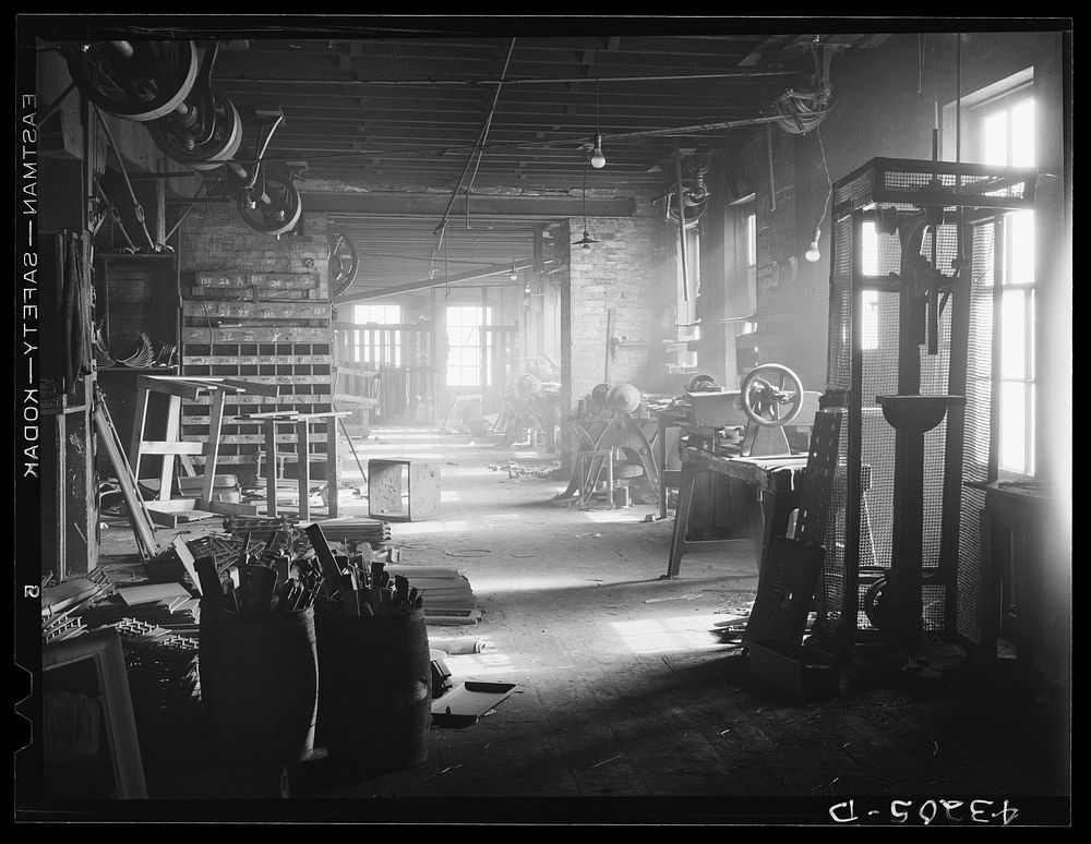 Interior of abandoned Olive Stove Works, Rochester, Pennsylvania. The company is now in the hands of receivers. Sourced from…
