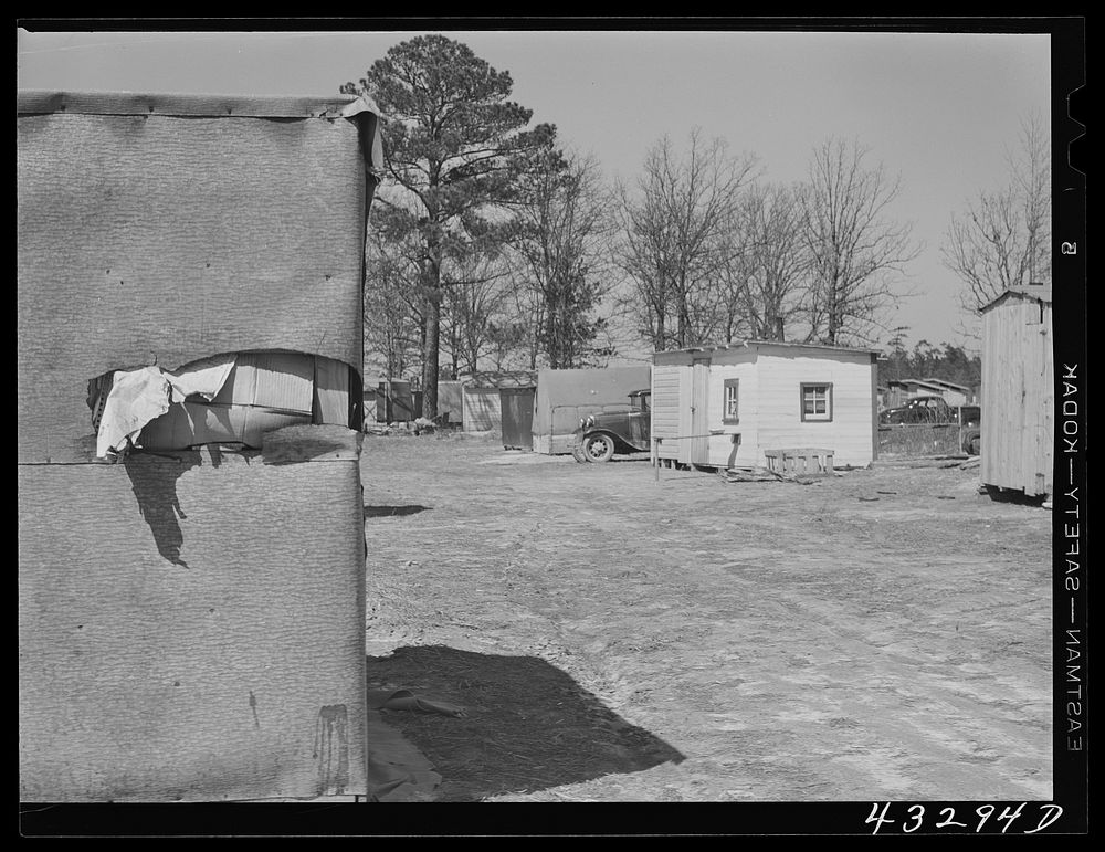 Shacks in a settlement near Fayetteville, North Carolina. Construction workers from Fort Bragg live here. Sourced from the…