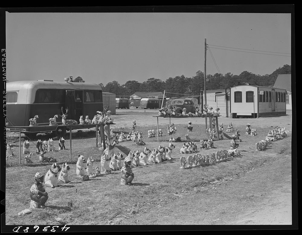 Novelties on sale along the roadside outside of a trailer settlement of workers from Fort Bragg near Fayetteville, North…