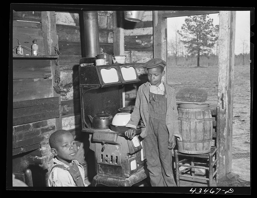 Children of a relocated Santee-Cooper family in their "new" home near Bonneau, South Carolina. Sourced from the Library of…