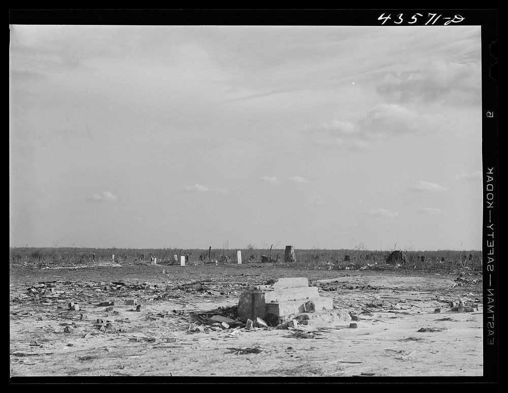 Remains of a  church and graveyard in the Santee-Cooper basin near Moncks Corner, South Carolina. Sourced from the Library…