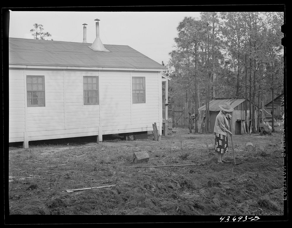 Mrs. Edwards, who came from Willy, a small settlement in the Hinesville area, working on her garden at Hazlehurst Farms…