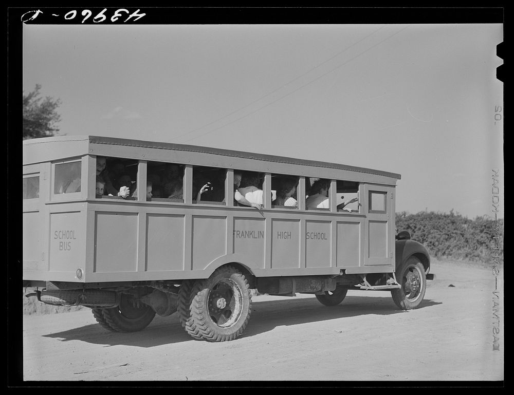 [Untitled photo, possibly related to: Schoolchildren and bus. Franklin, Heard County, Georgia]. Sourced from the Library of…