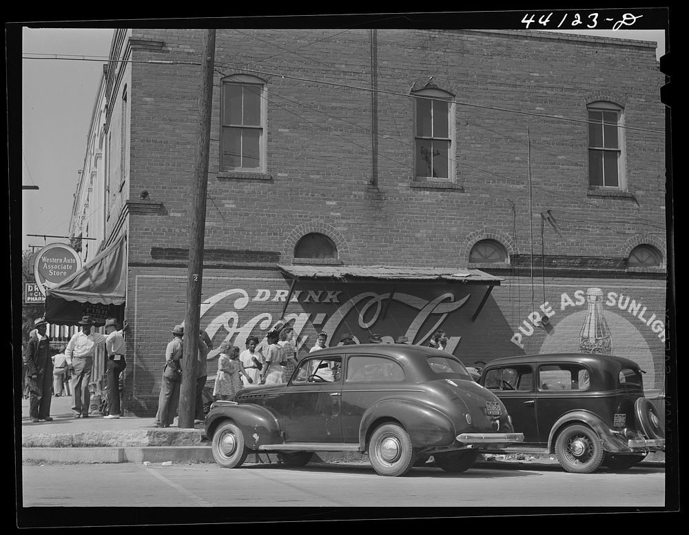 Street corner in Greensboro. Greene County, Georgia. Sourced from the Library of Congress.