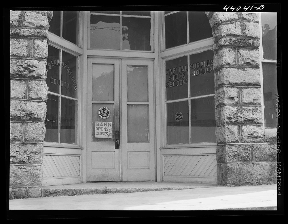 The bank in Franklin. Heard County, Georgia. Sourced from the Library of Congress.