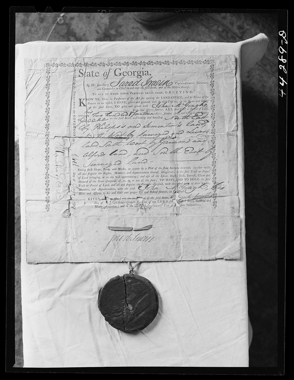 [Untitled photo, possibly related to: An early deed to some land bought in Greene County, Georgia]. Sourced from the Library…