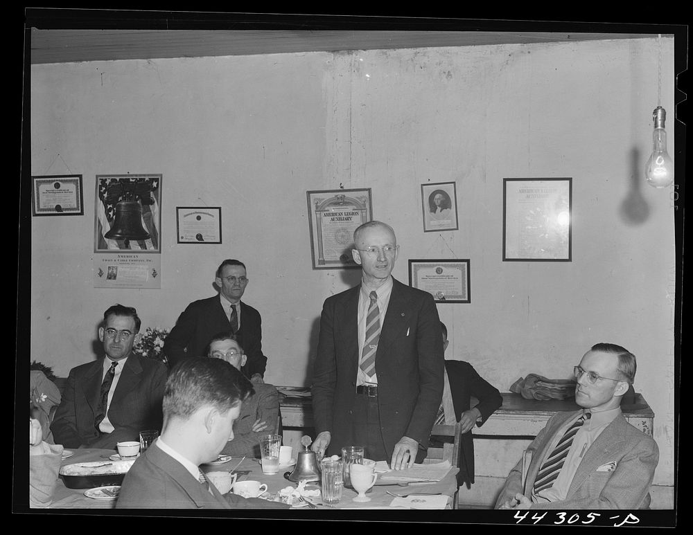 Mr. H. H. Chapman speading at a meeting of the Lions Club in Greensboro. Greene County, Georgia. Sourced from the Library of…