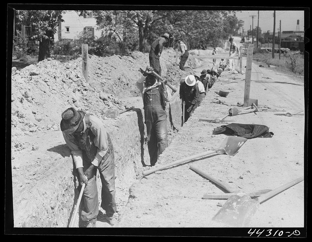 Digging a sewer in Union Point. Greene County, Georgia. Sourced from the Library of Congress.
