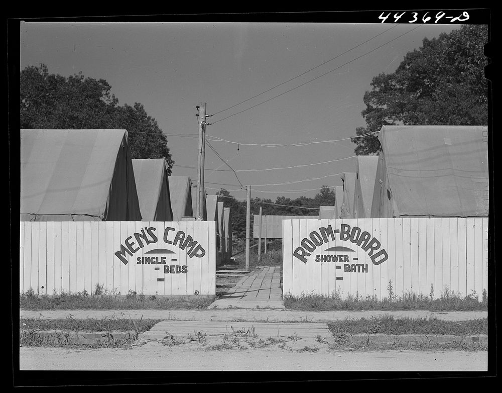 Tent camp to accomodate workers from the nearby new powder plant. Childersburg, Alabama. Sourced from the Library of…
