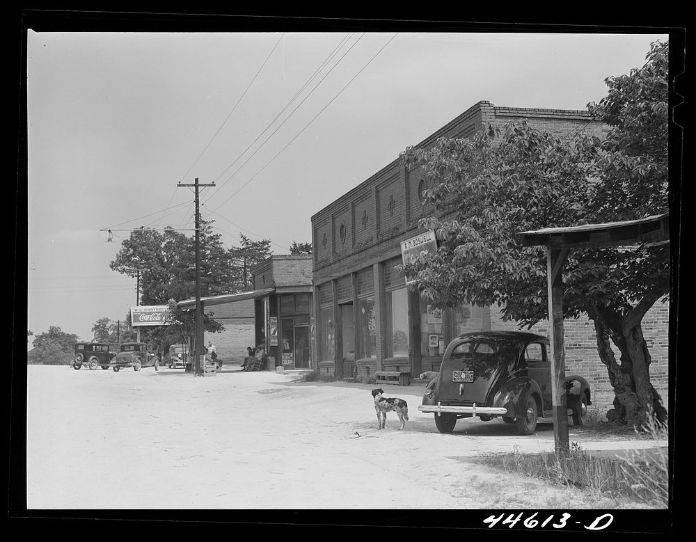Main street of Penfield. Greene County, Georgia. Sourced from the Library of Congress.