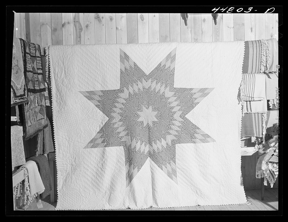 Handmade quilt, Virginia craft co-op on U.S. Highway No. 1, twenty miles north of Fredericksburg, Virginia. Sourced from the…