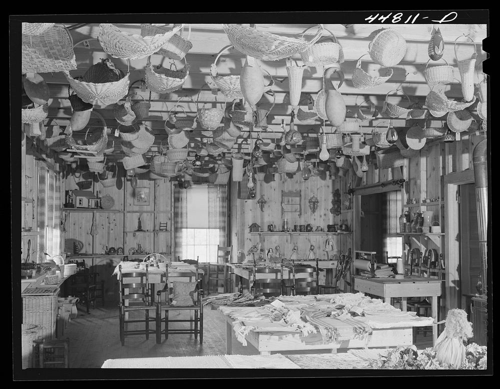 [Untitled photo, possibly related to: Interior of the Virginia crafts co-op on U. S. Highway No. 1, twenty miles north of…