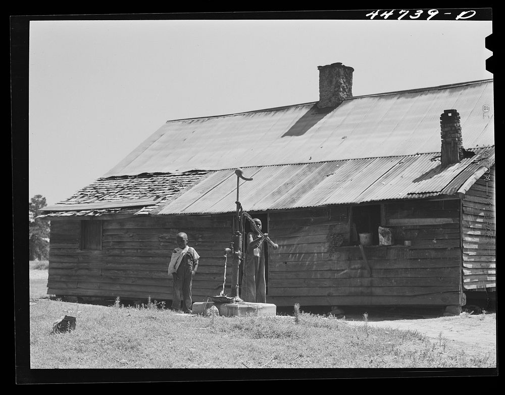 [Untitled photo, possibly related to: Children of Mr. Frank Cahnipian at their FSA (Farm Security Administration) pump.…