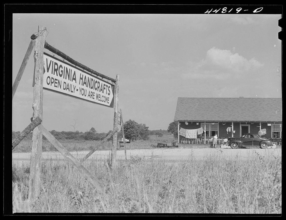 The Virginia crafts co-op on U. S. Highway No. 1, twenty miles north of Fredericksburg, Virginia. Sourced from the Library…