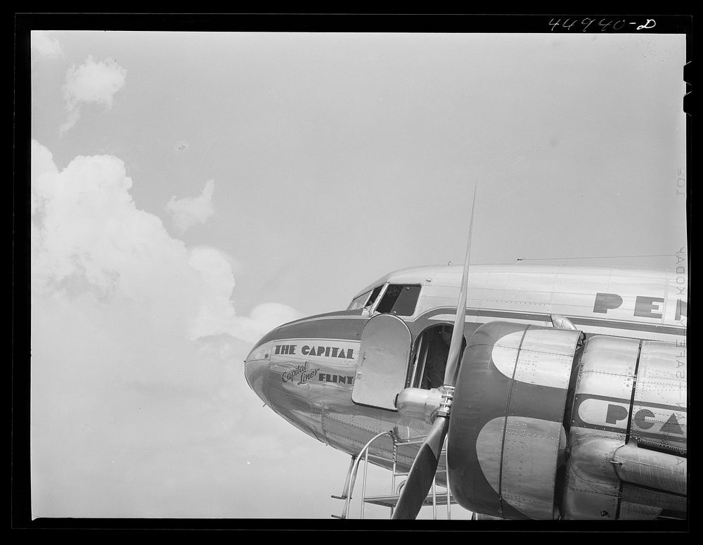 The nose of one of the airliners. Municipal airport, Washington, D.C.. Sourced from the Library of Congress.