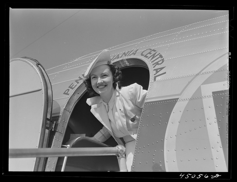 An airlines hostess. Municipal airport, Washington, D.C.. Sourced from the Library of Congress.