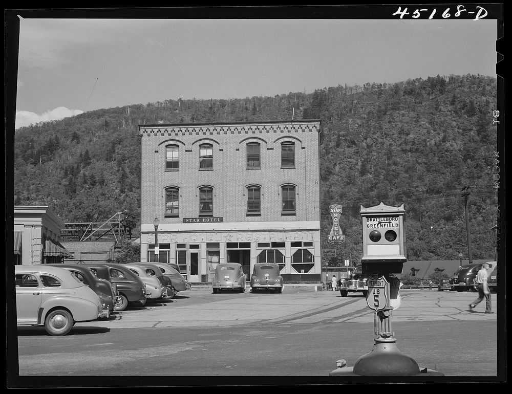 Near the railroad station in Bellows Falls, Vermont. Sourced from the Library of Congress.