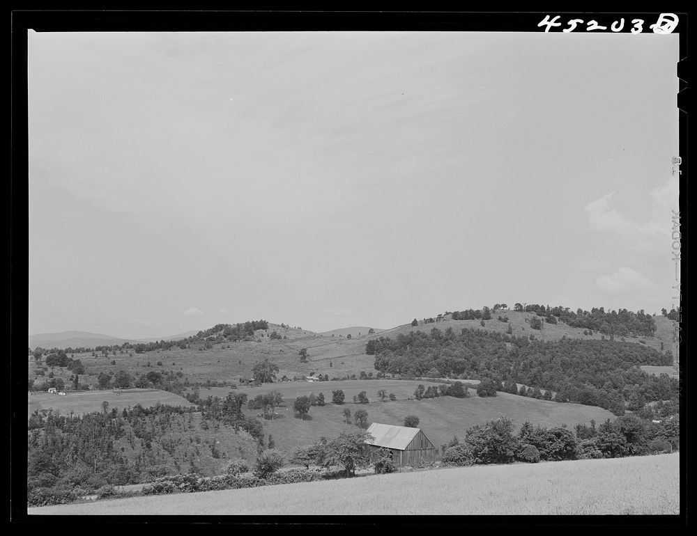 Hill farms near Springfield, Vermont. Sourced from the Library of Congress.