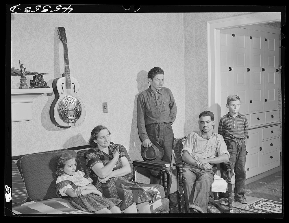 The family of Gottlieb Zahler in their new farm in Lacona, New York, to which they moved from the Pine camp relocation area.…