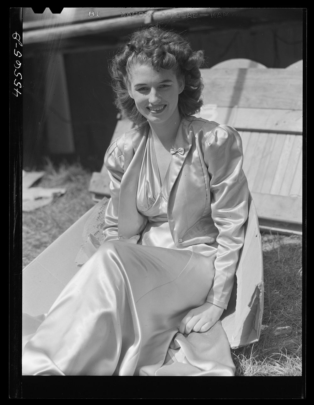 One of the girls in the "girlie" show at the Rutland Fair. Vermont. Sourced from the Library of Congress.