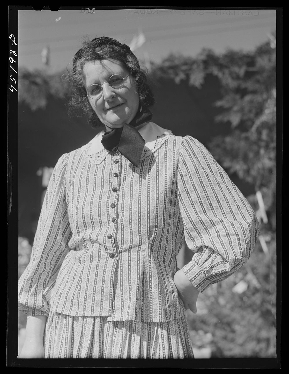 Mrs. George Delano dressed in old-fashioned costume at the World's Fair. Tunbridge, Vermont. Sourced from the Library of…