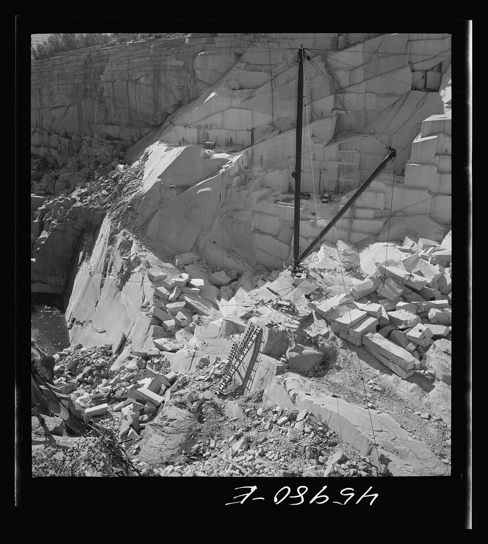 At the Whitmore and Morse granite quarry in East Barre, Vermont. Sourced from the Library of Congress.
