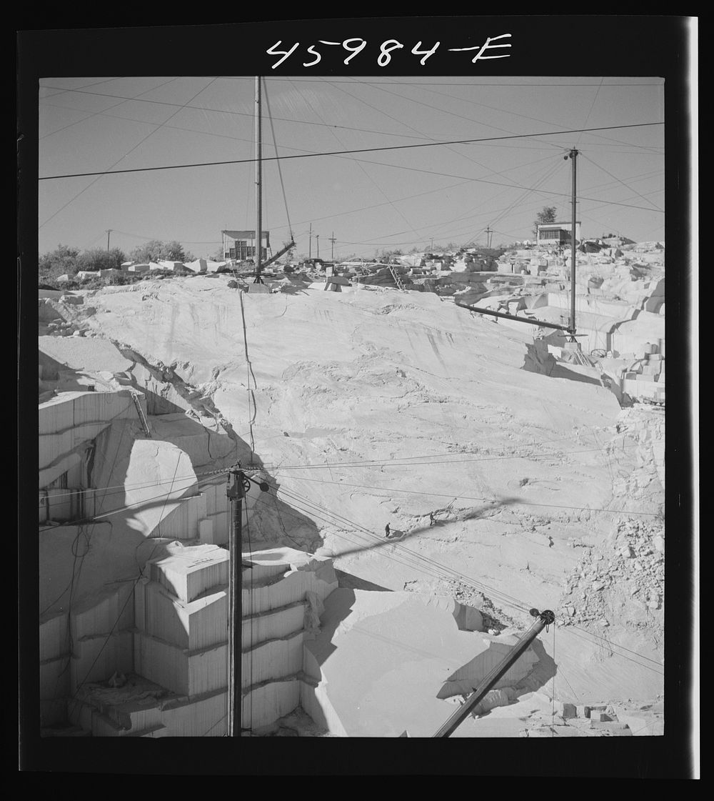 At the Whitmore and Morse granite quarry in East Barre, Vermont. Sourced from the Library of Congress.