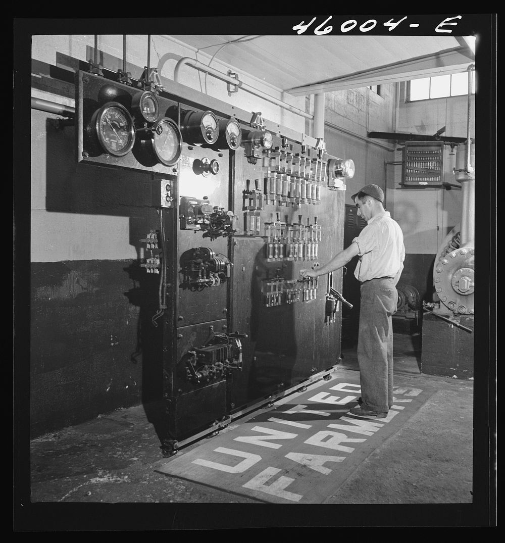 [Untitled photo, possibly related to: In the power room of the United Farmers' Cooperative Creamery in East Berkshire…