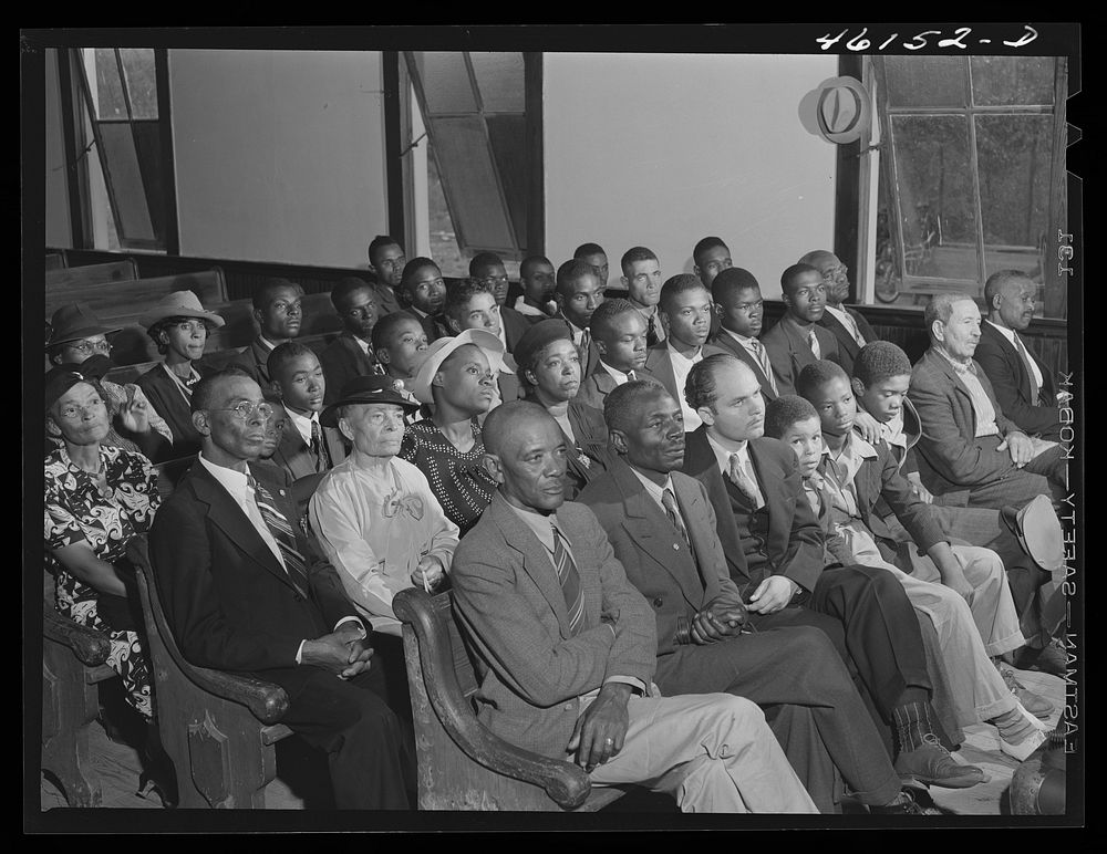 Woodville, Greene County, Georgia. Church service in the  church. Sourced from the Library of Congress.