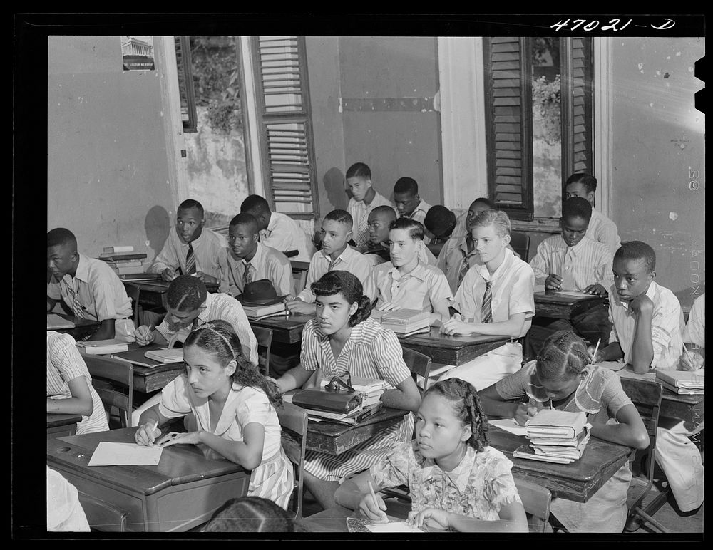Christiansted, Saint Croix Island, Virgin Islands. Class in the Christiansted high school. Sourced from the Library of…