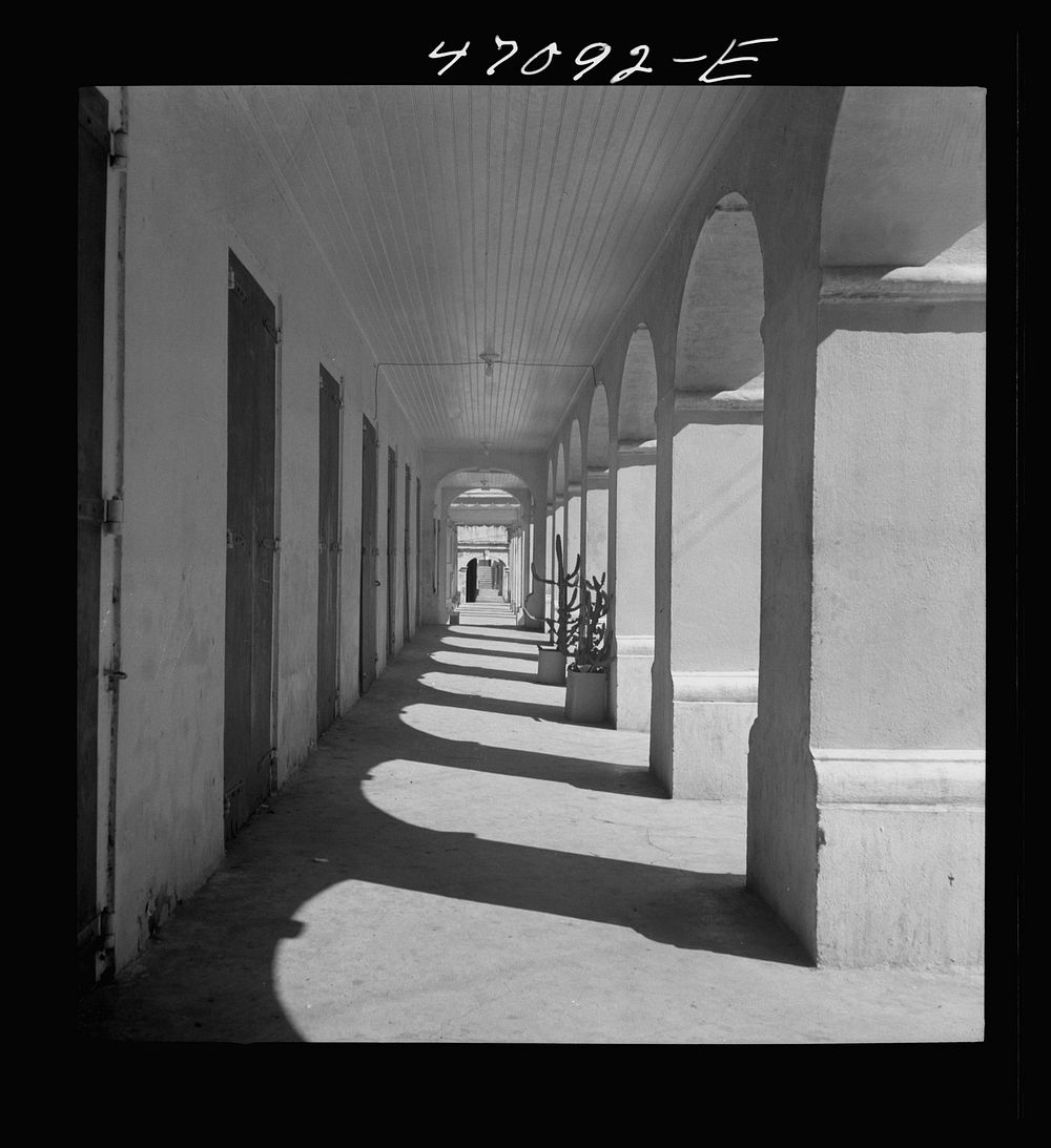 Christiansted, Saint Croix Island, Virgin Islands. Sidewalk on a main street. Sourced from the Library of Congress.