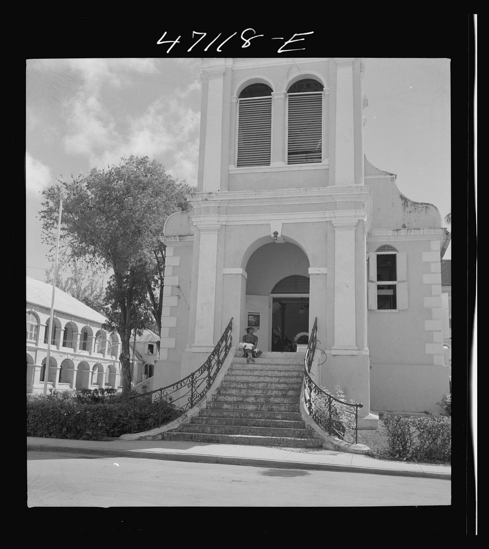 [Untitled photo, possibly related to: Christiansted, Saint Croix Island, Virgin Islands. Coming out of church on a Sunday].…