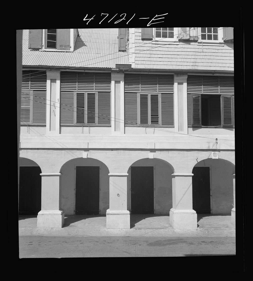Christiansted, Saint Croix Island, Virgin Islands. Houses along the main street. Sourced from the Library of Congress.