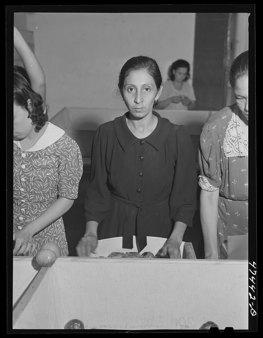 [Untitled photo, possibly related to: Yauco, Puerto Rico. Sorting and packing tomatoes at the Yauco cooperative tomato…