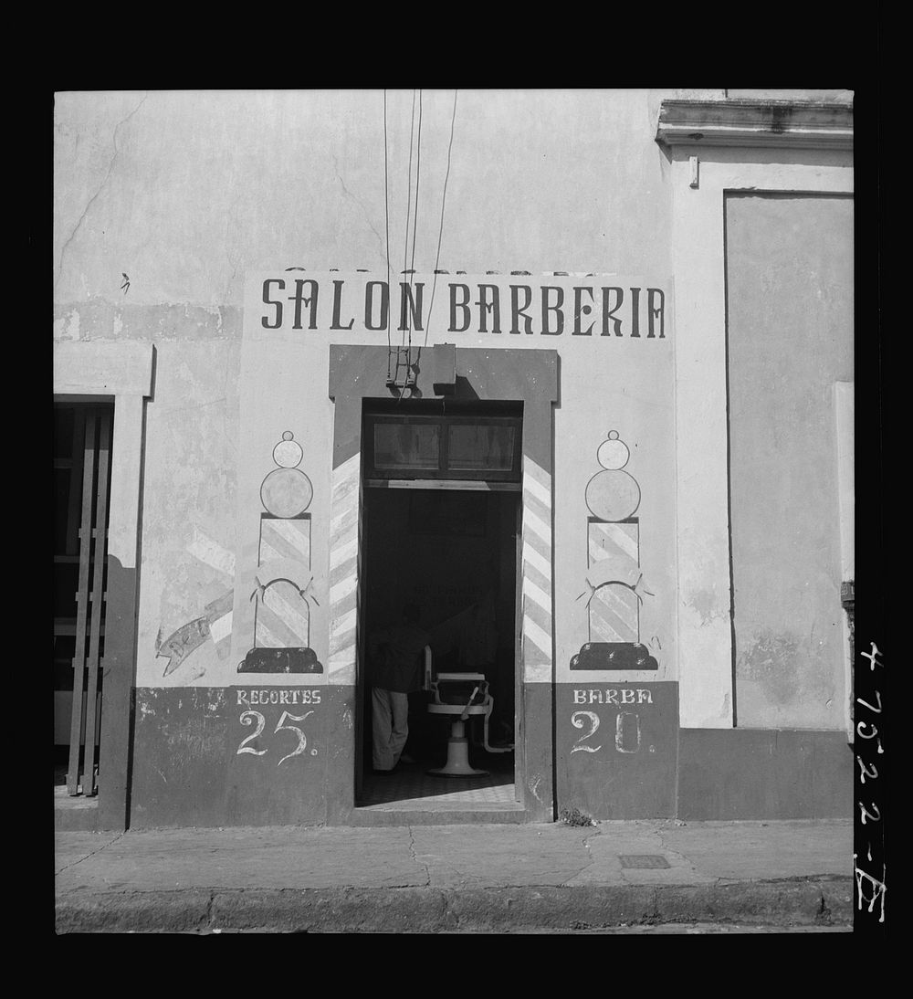 San Juan, Puerto Rico. A barber shop. Sourced from the Library of Congress.