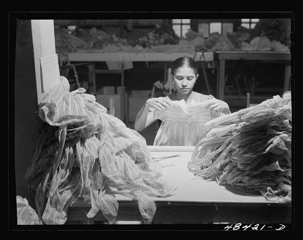 San Juan (vicinity), Puerto Rico. In a needlework factory. Sourced from the Library of Congress.
