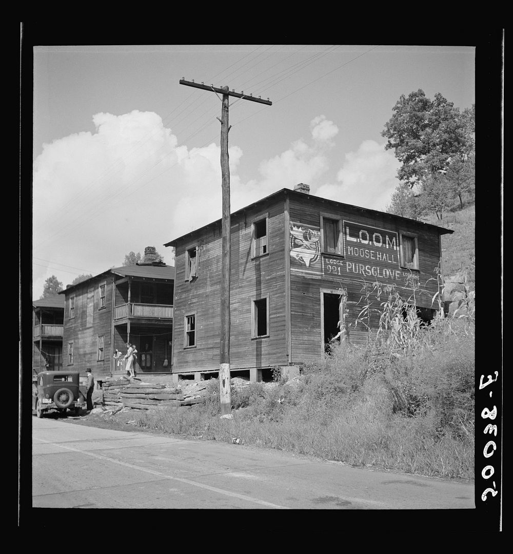 Old Moose Hall, now inhabited by many families. Pursglove, West Virginia. Sourced from the Library of Congress.