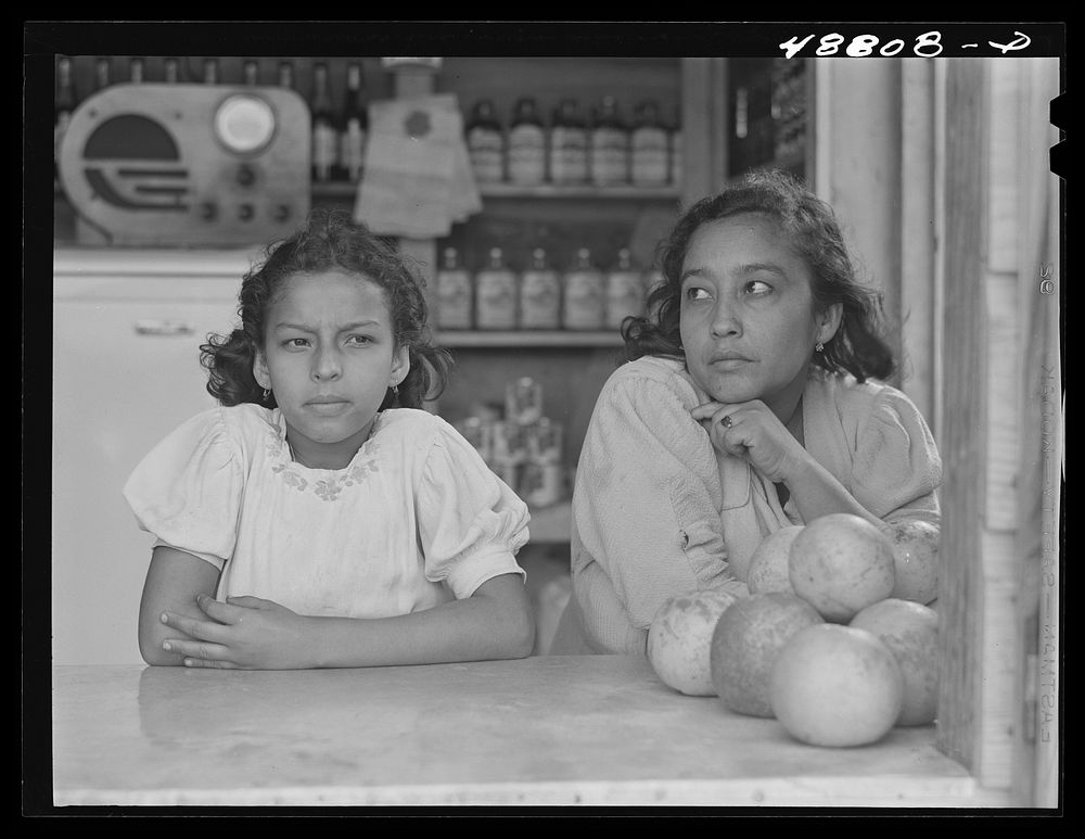 [Untitled photo, possibly related to: Bayamon, Puerto Rico. At a roadside store]. Sourced from the Library of Congress.