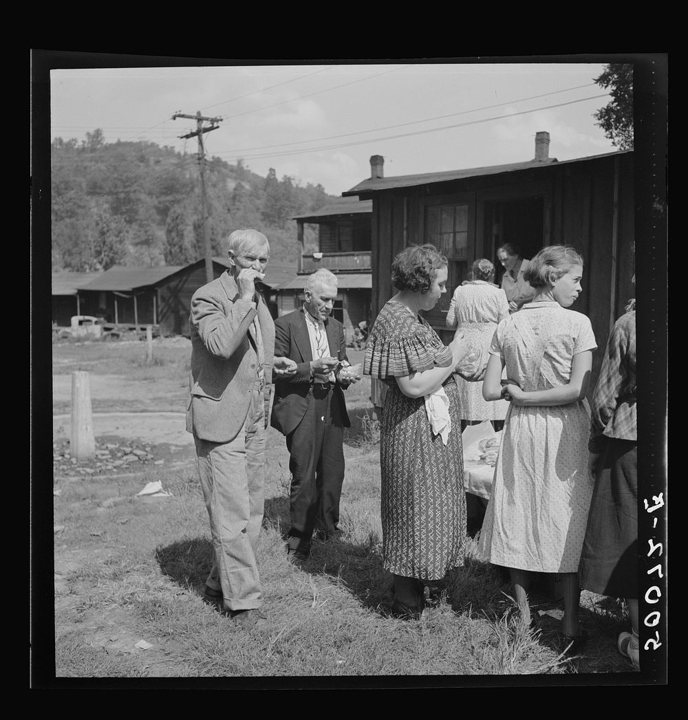 Sunday school picnic brought into abandoned mining town of Jere, West Virginia by neighboring parishoners. See 30036-M3.…