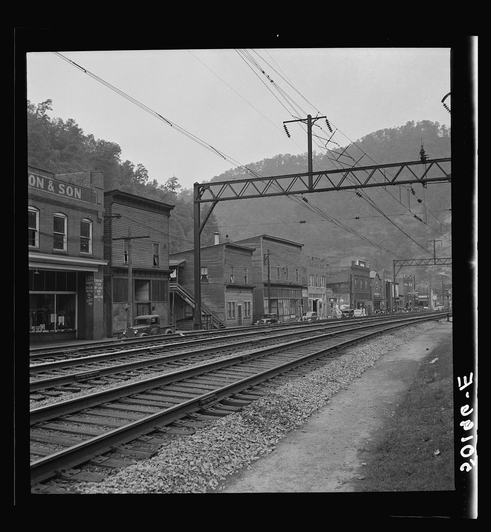 Main street and stores of mining town. Davey, West Virginia. Sourced from the Library of Congress.